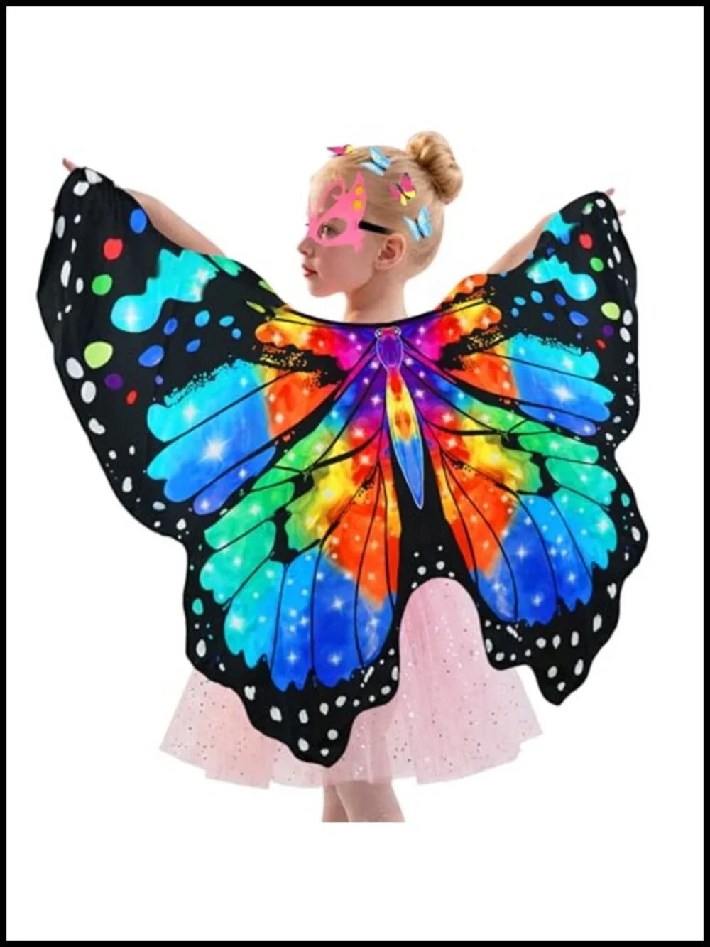 Kids Butterfly Wings Costume Set with Skirt Mask Hair Clips Fairy Dress Up for